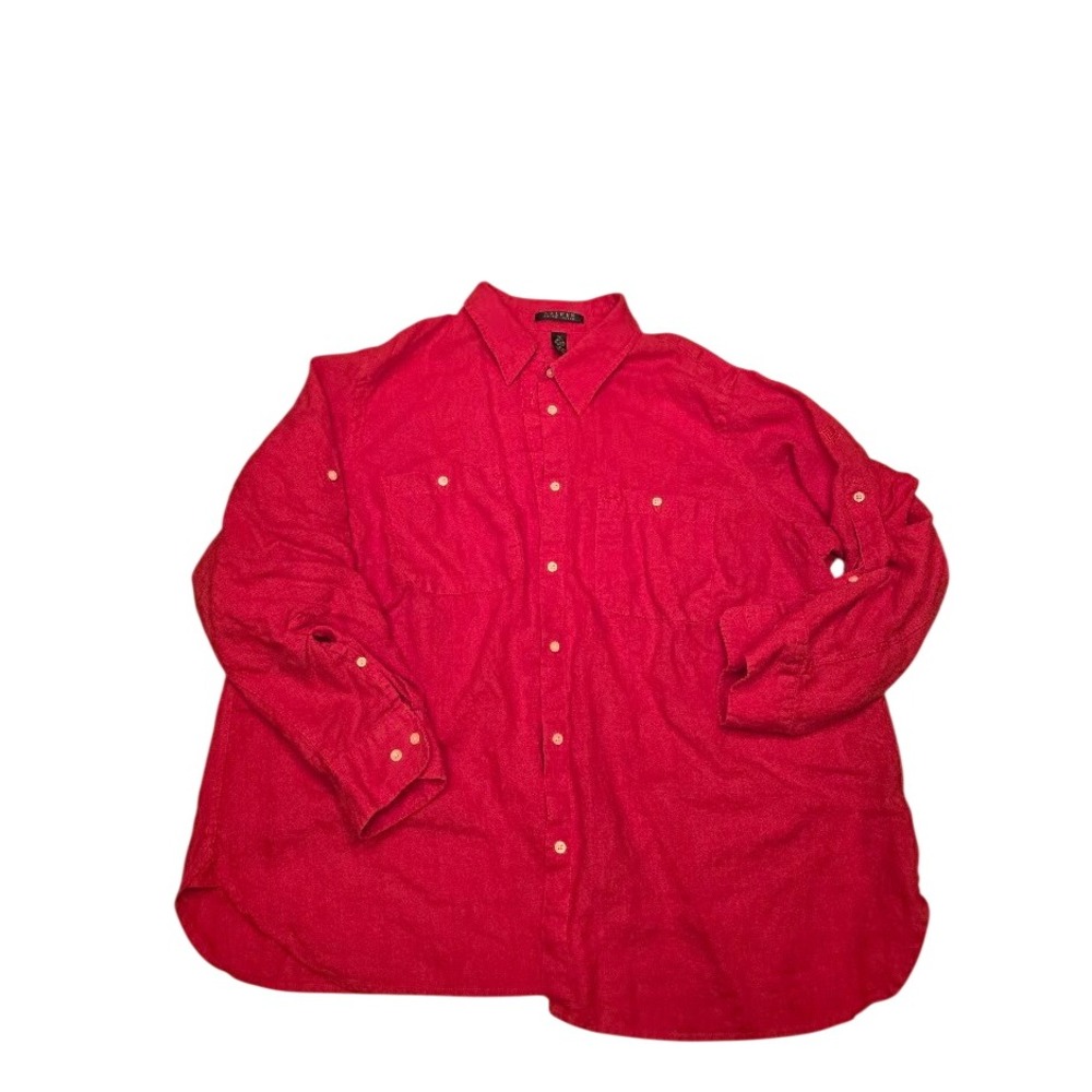 Lauren Ralph Lauren Womens Red 100% Linen Roll Tab Button Down Shirt Size 2X